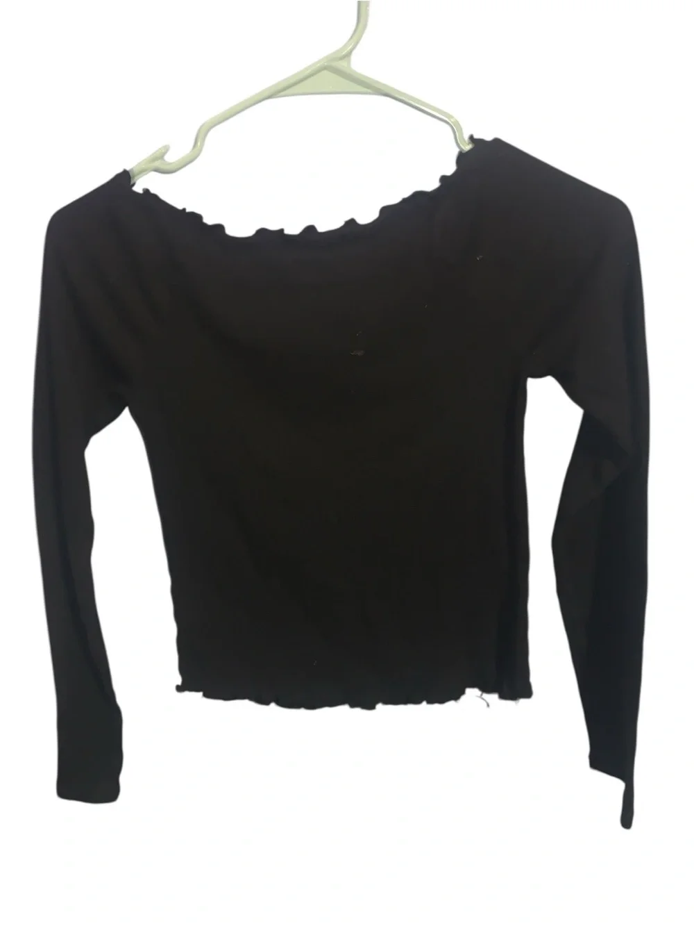 Justice Très Paris Chic Black Long Sleeve Crop Top Ribbed Boat Neck